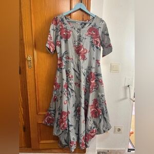 Floral Gray and Red Women's Dress